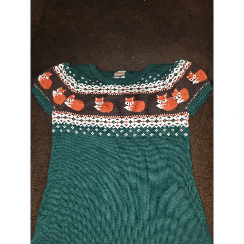 Gymboree friendly fox green sweater dress size 4t fall autumn